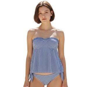 J.Crew Seersucker Tankini Swimsuit Women’s XXS Blue White Stripe Two Piece